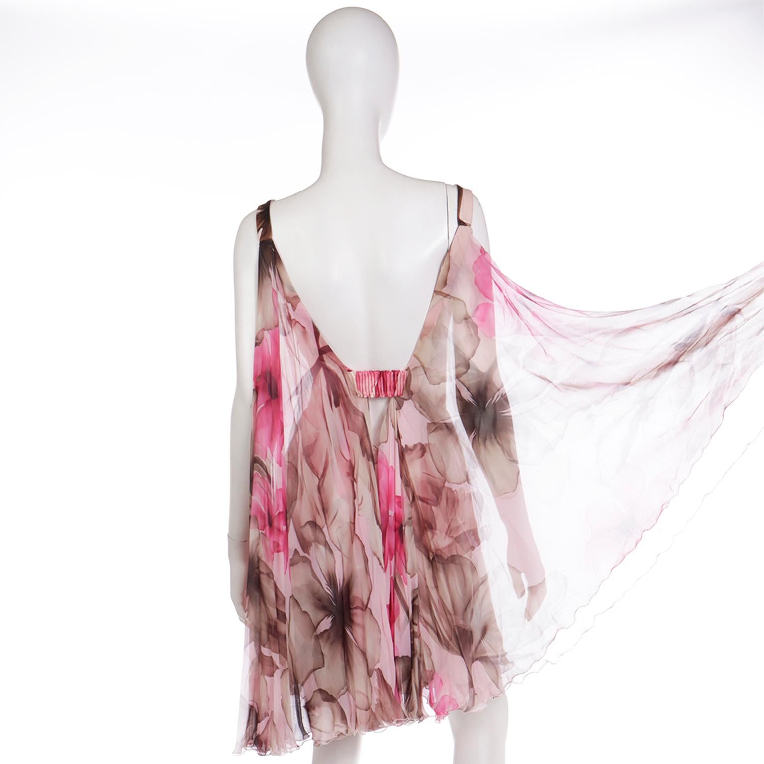 Versace 2008 Pink Brown Silk Chiffon Mini Dress w Medusa Buckle & Drape Panels For Sale 5