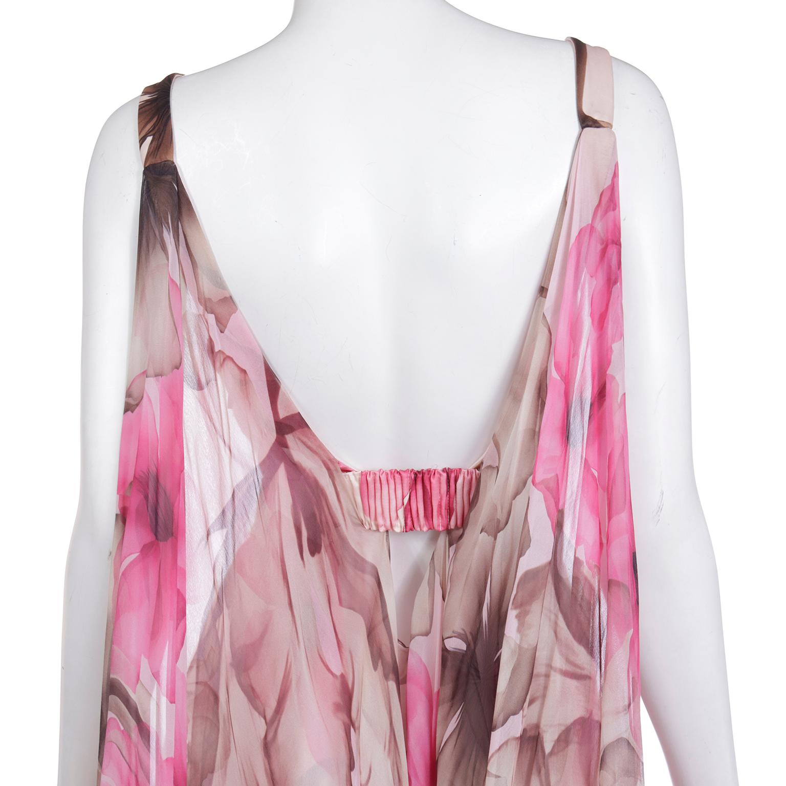 Versace 2008 Pink Brown Silk Chiffon Mini Dress w Medusa Buckle & Drape Panels For Sale 7