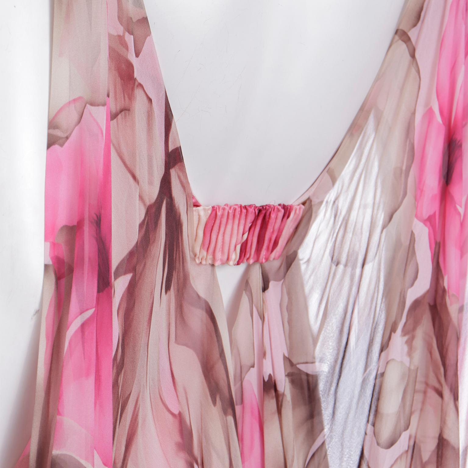 Versace 2008 Pink Brown Silk Chiffon Mini Dress w Medusa Buckle & Drape Panels For Sale 9