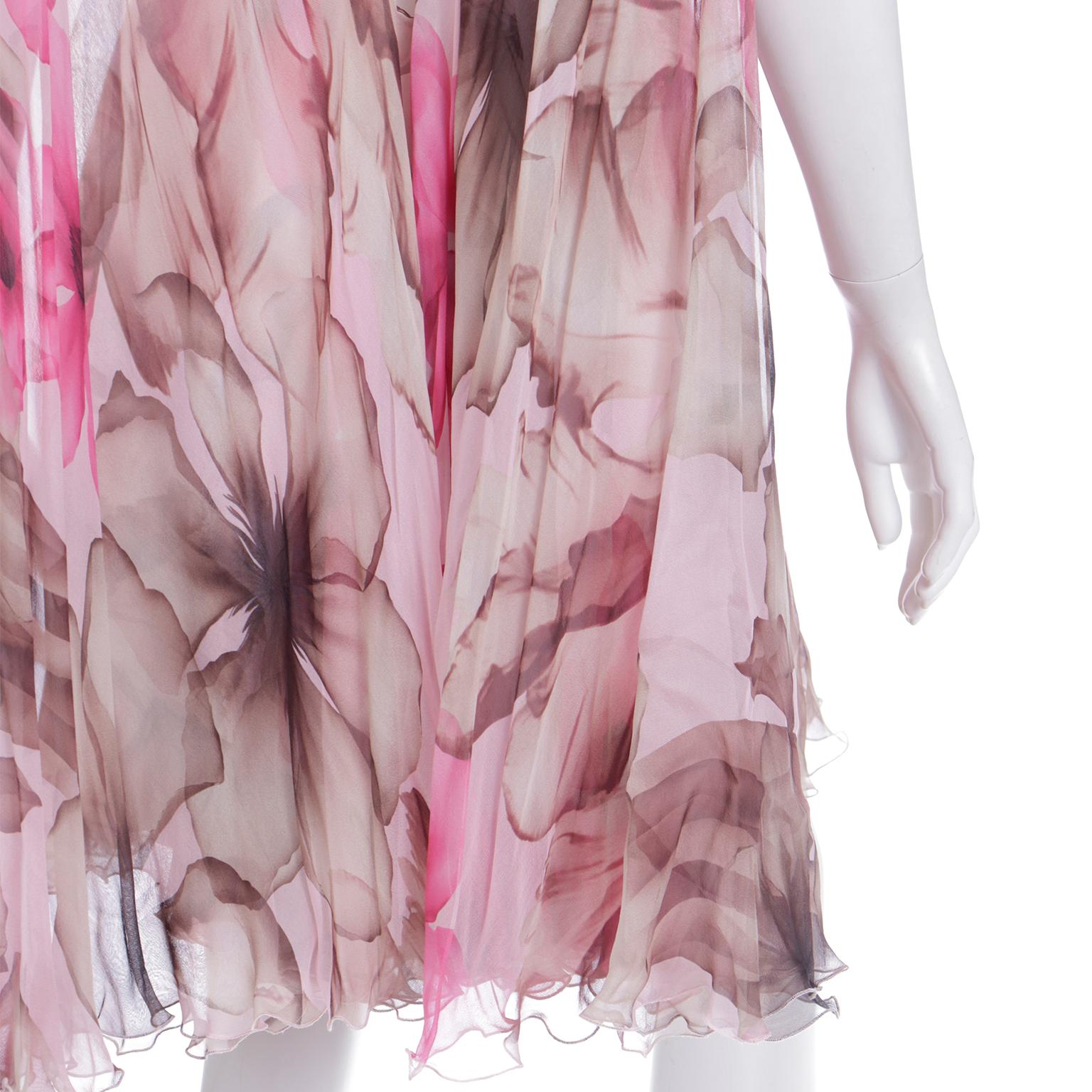 Versace 2008 Pink Brown Silk Chiffon Mini Dress w Medusa Buckle & Drape Panels For Sale 12