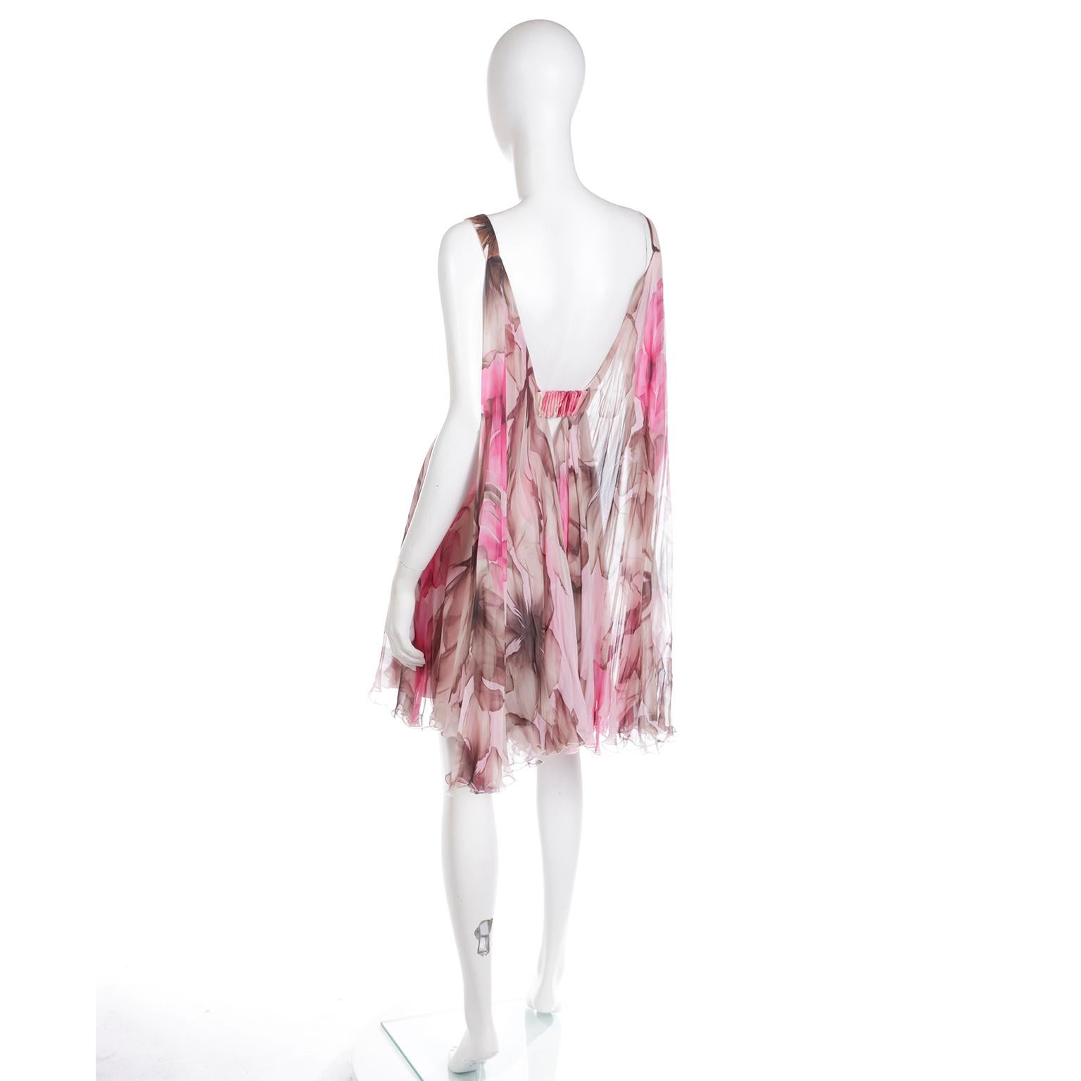 Women's Versace 2008 Pink Brown Silk Chiffon Mini Dress w Medusa Buckle & Drape Panels For Sale