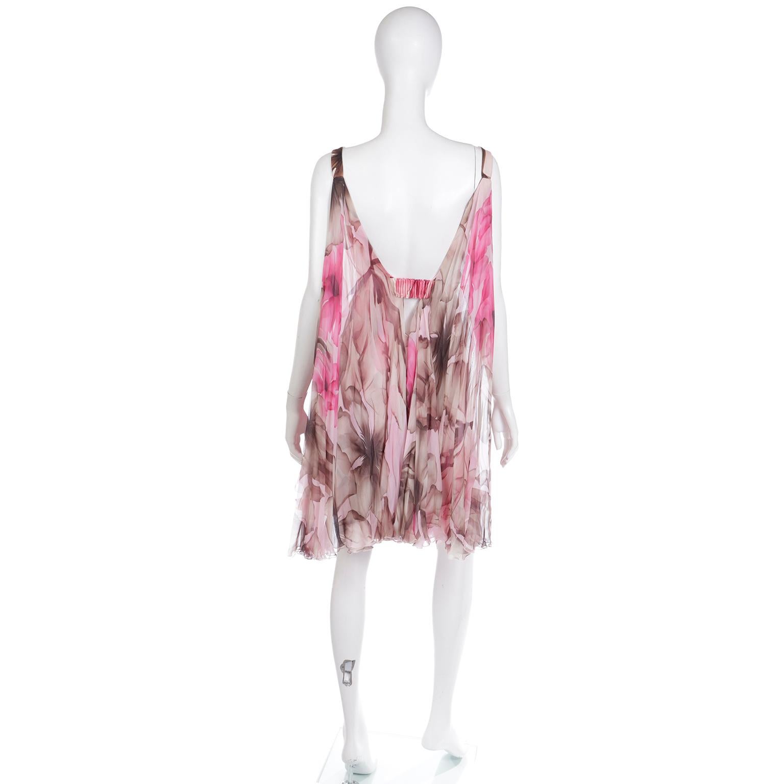 Versace 2008 Pink Brown Silk Chiffon Mini Dress w Medusa Buckle & Drape Panels For Sale 1