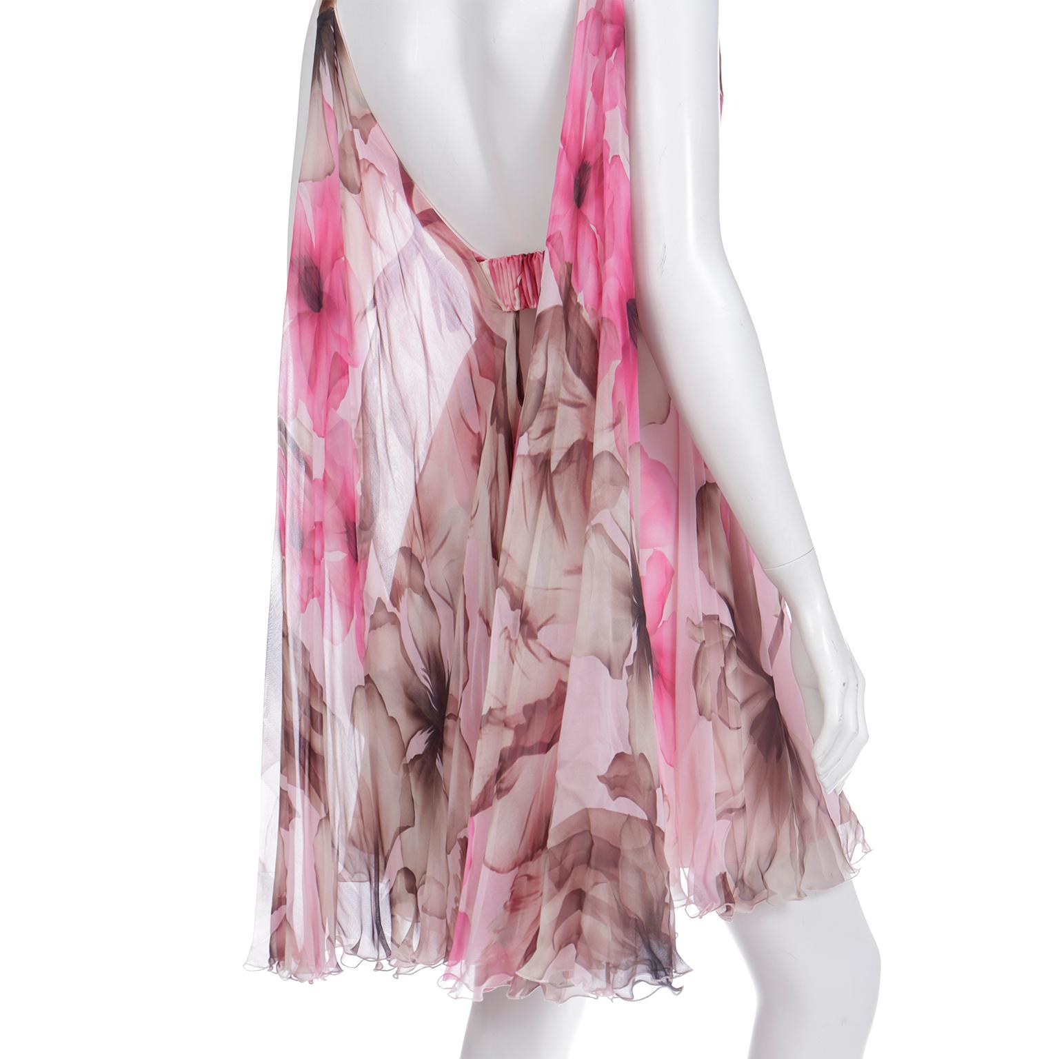 Versace 2008 Pink Brown Silk Chiffon Mini Dress w Medusa Buckle & Drape Panels For Sale 4