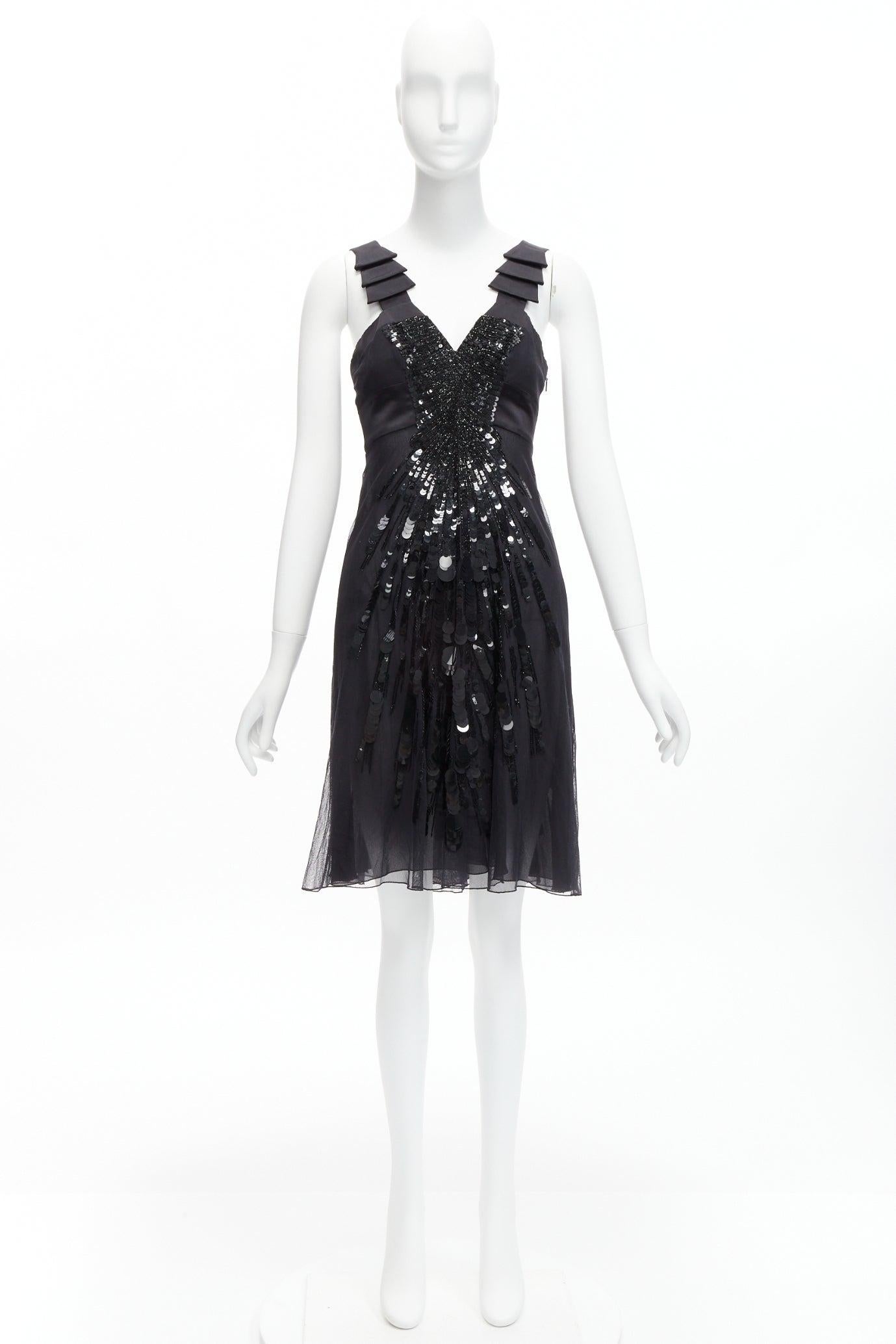 VERSACE 2008 sequins bead embellishment satin ruffle pleated strap dress IT38  For Sale 6