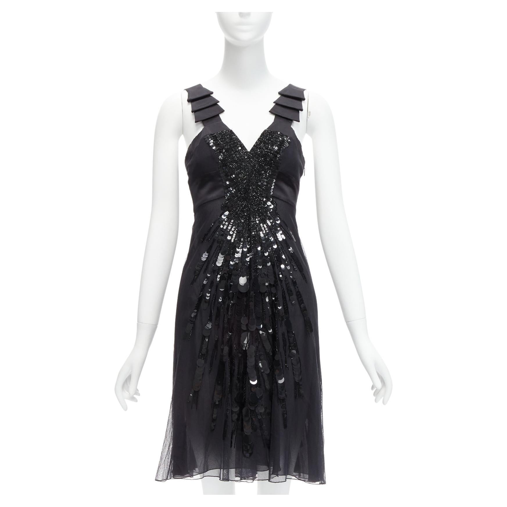 VERSACE 2008 sequins bead embellishment satin ruffle pleated strap dress IT38  For Sale