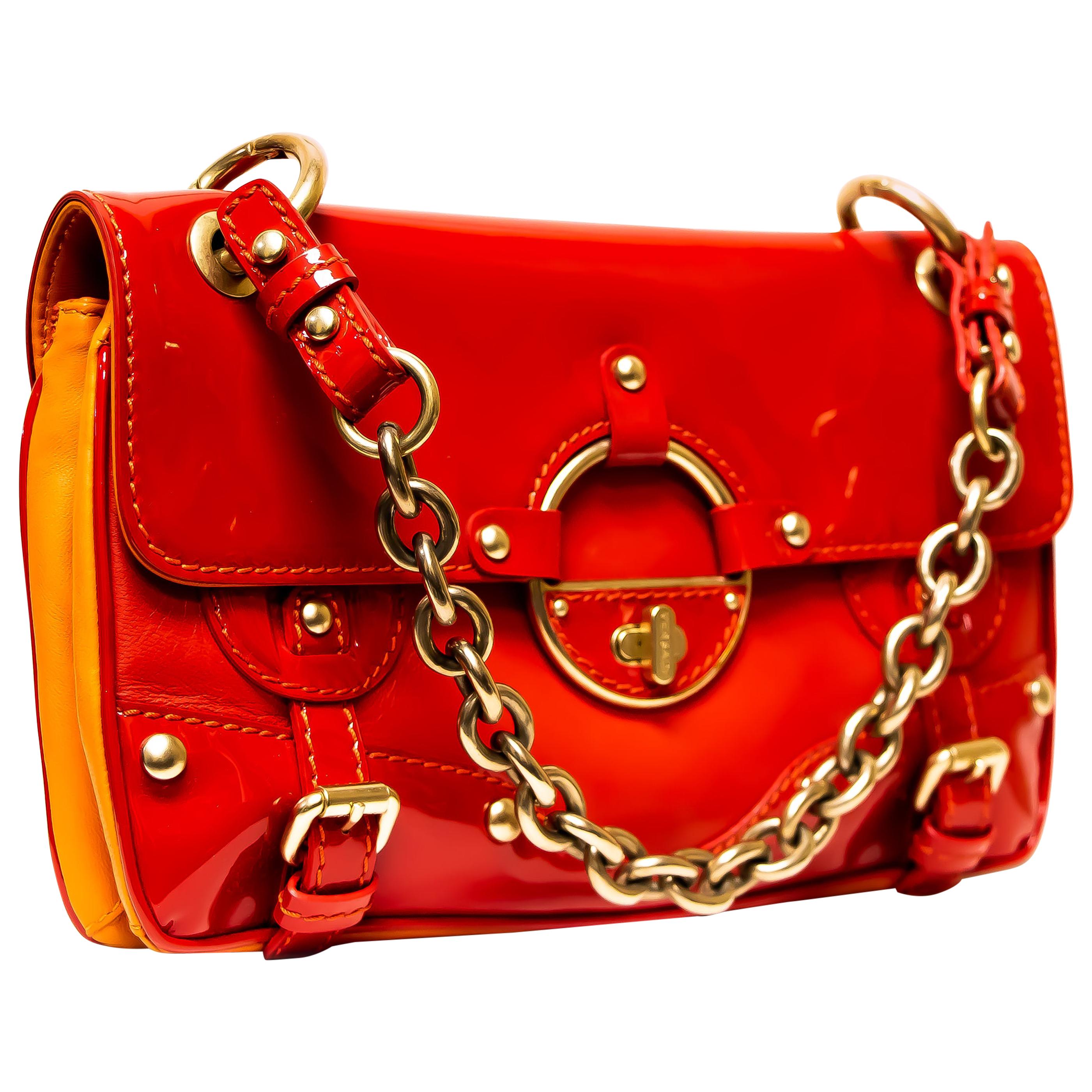 Versace 2010 Collection Patent Leather Red & Gold Handbag