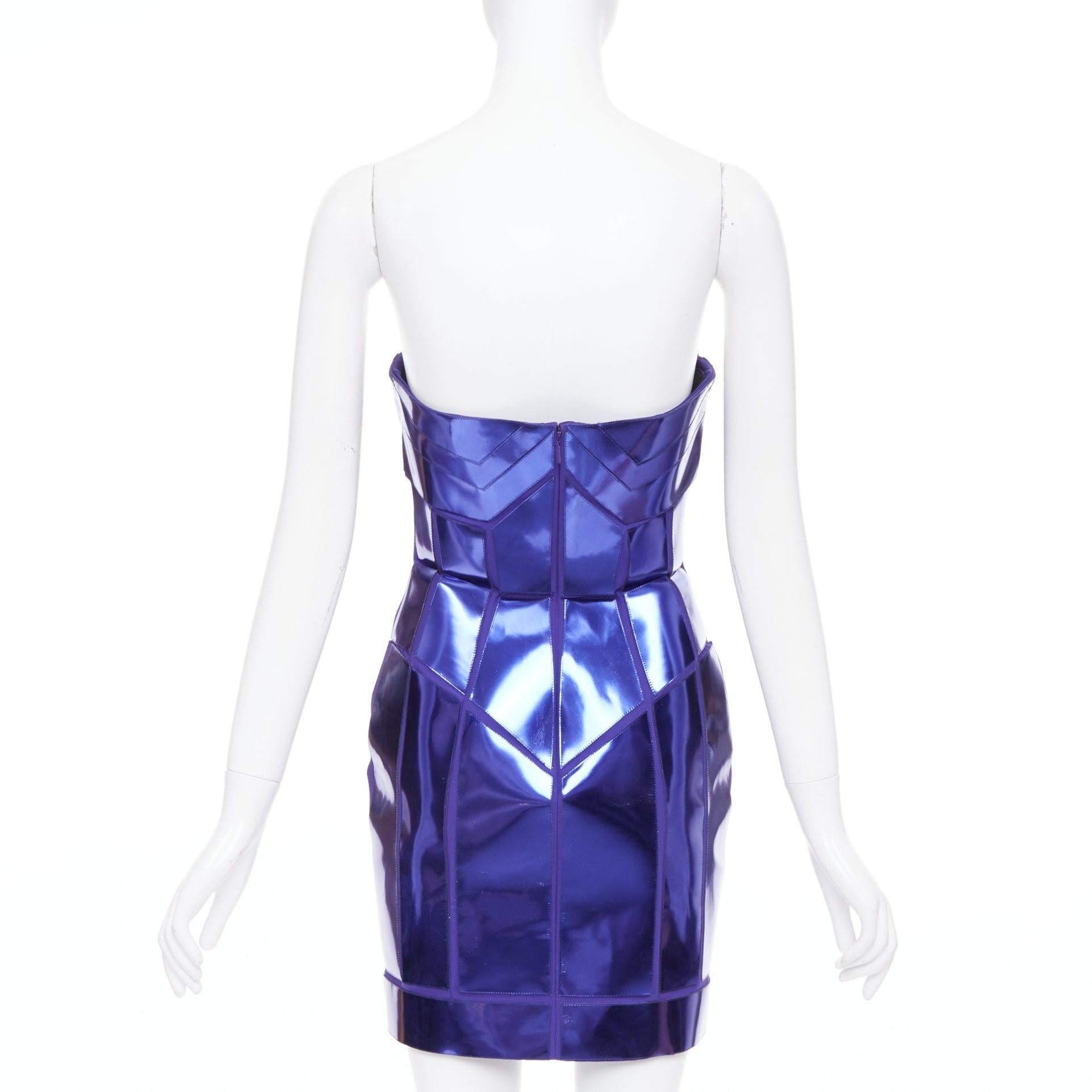 Donna VERSACE 2010 Abito a corsetto in pelle di seta metallizzata blu-viola IT38 XS in vendita