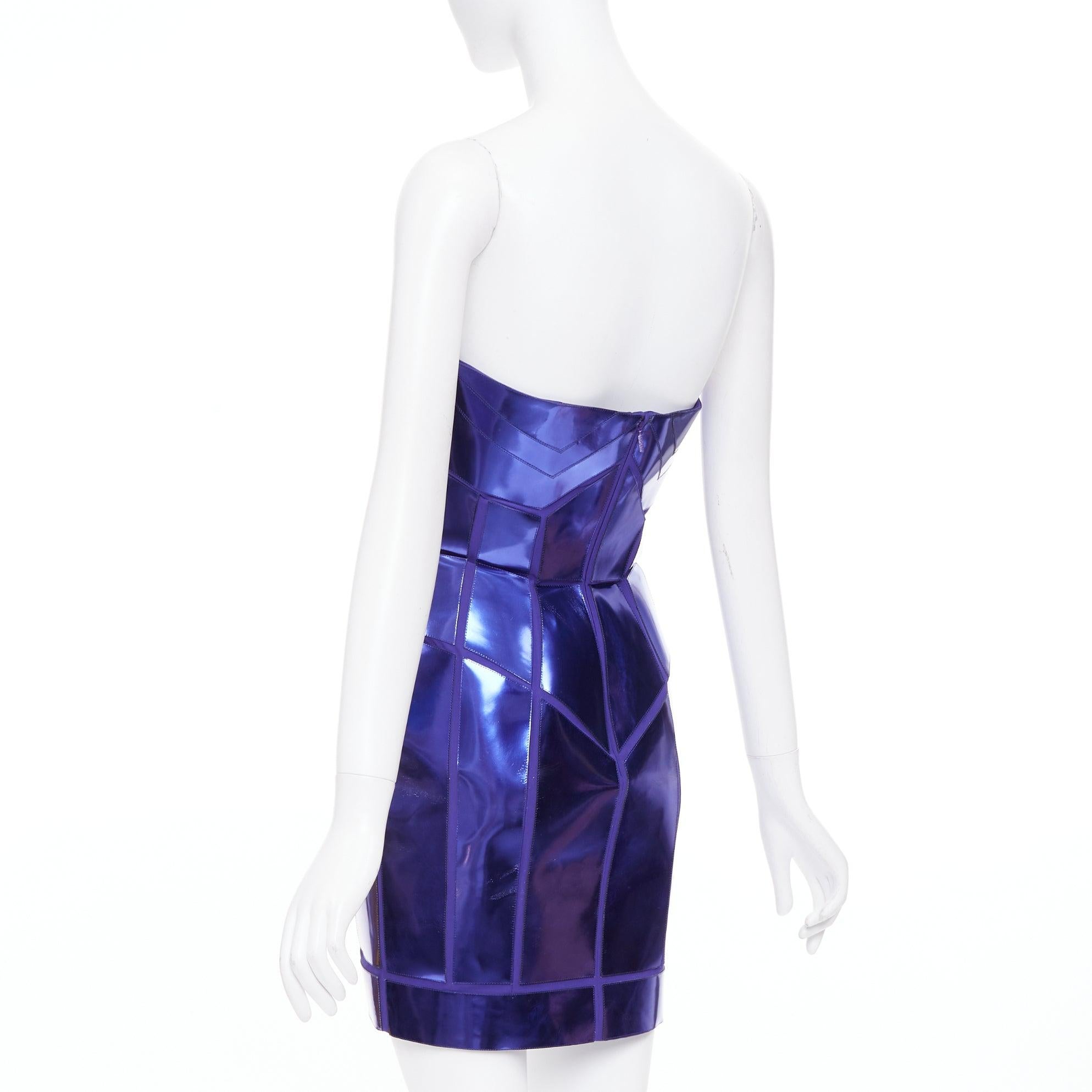 VERSACE 2010 Abito a corsetto in pelle di seta metallizzata blu-viola IT38 XS in vendita 1