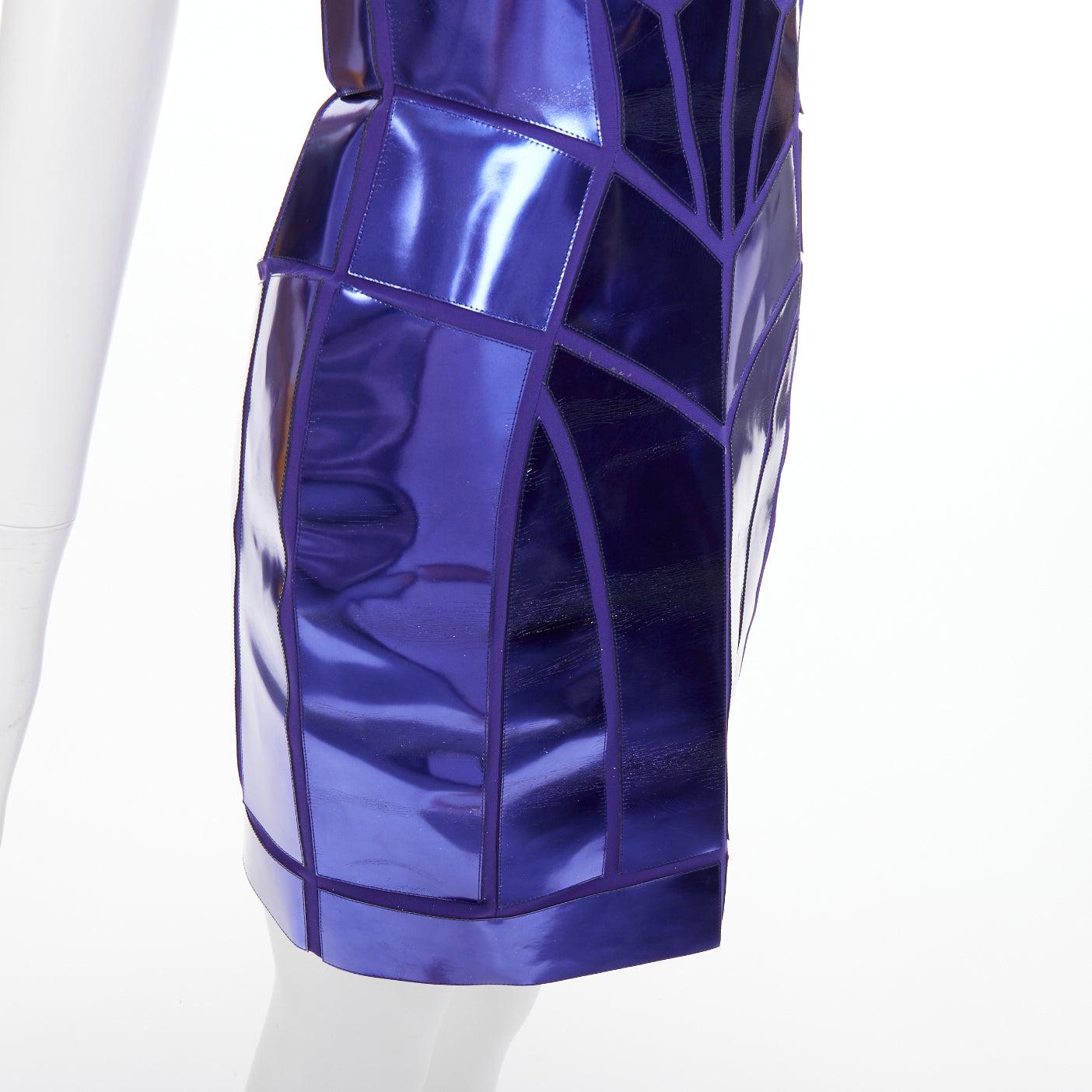 VERSACE 2010 Abito a corsetto in pelle di seta metallizzata blu-viola IT38 XS in vendita 2