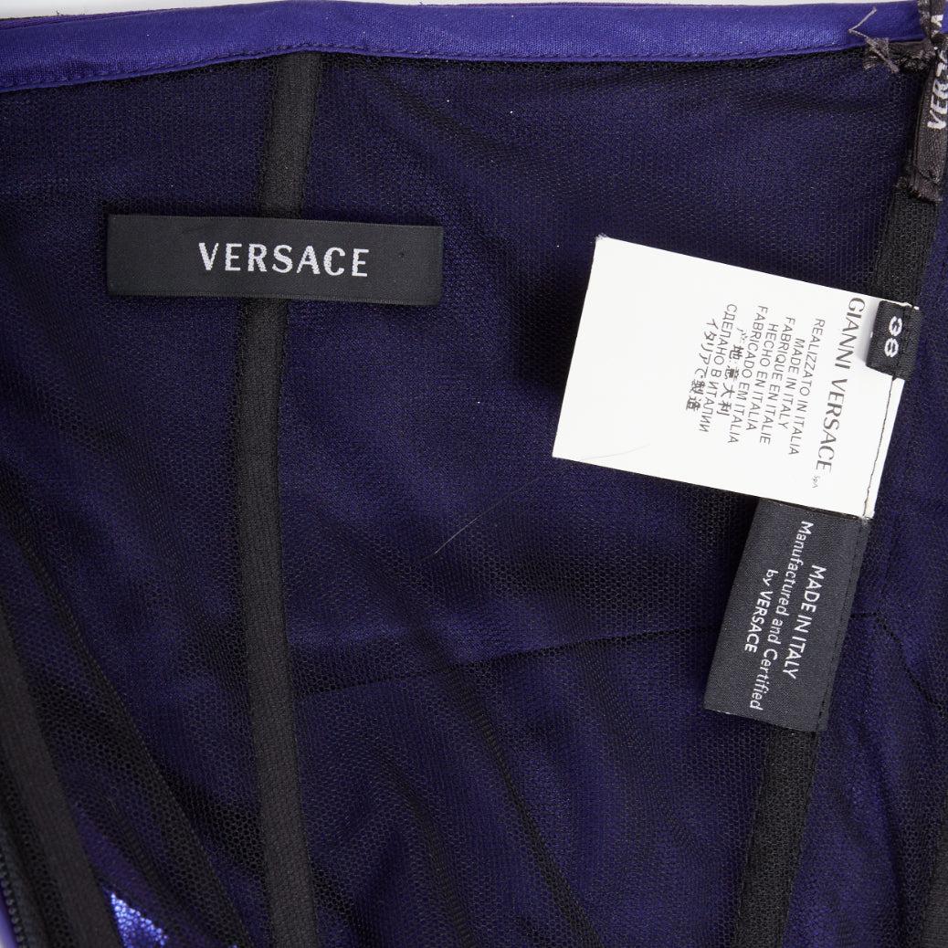 VERSACE 2010 Abito a corsetto in pelle di seta metallizzata blu-viola IT38 XS in vendita 4