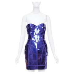 VERSACE 2010 Runway blue purple metallic silk leather corseted dress IT38 XS