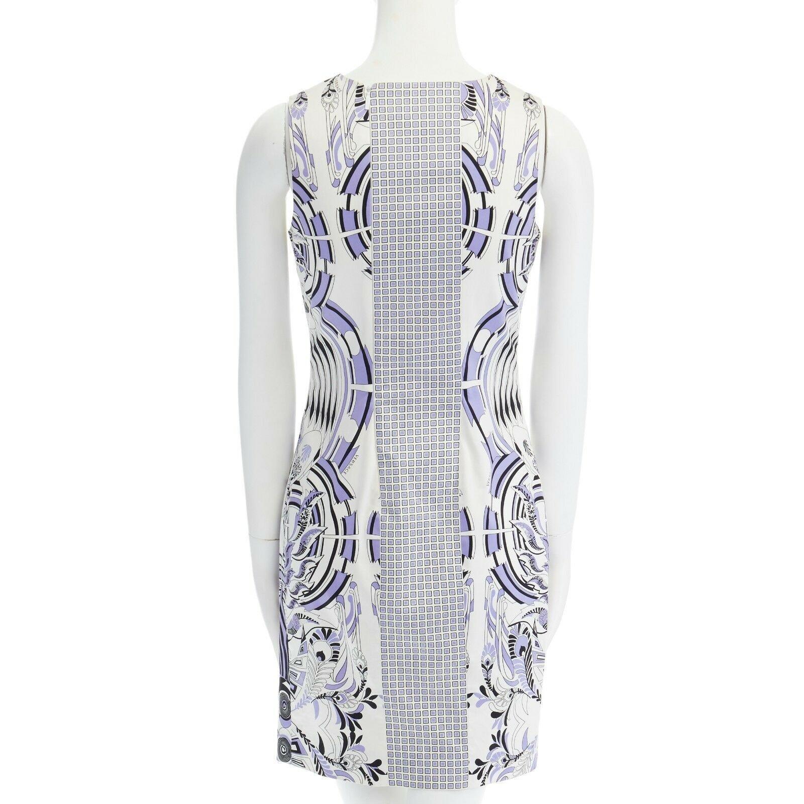 VERSACE 2010 white purple floral pop art graphic print shift dress IT40 S In Good Condition In Hong Kong, NT