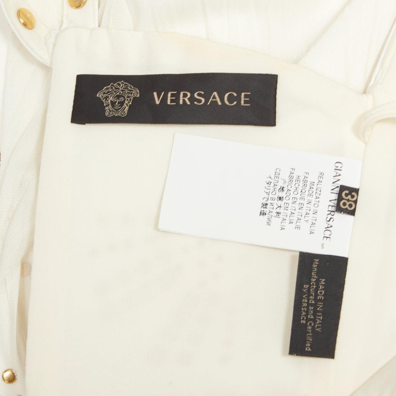 VERSACE 2011 Runway white studded leather silk skirt mini dress IT38 XS For Sale 5