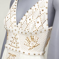 VERSACE 2011 Runway white studded leather silk skirt mini dress IT38 XS