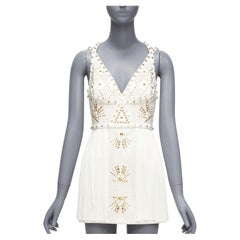 VERSACE 2011 Runway white studded leather silk skirt mini dress IT38 XS