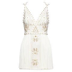 VERSACE 2011 Runway white studded leather silk skirt mini dress IT38 XS