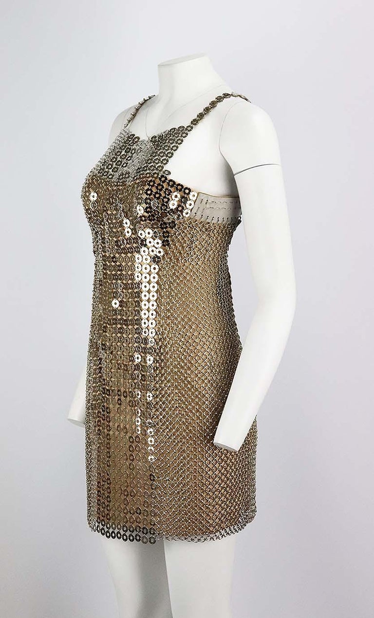 Brown Versace 2012 Chainmail and Silk Satin Mini Dress IT 38 UK 6 For Sale
