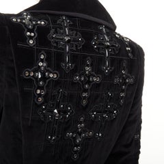 VERSACE 2012 runway black velvet gothic Byzantine cross flared zip coat IT38 XS