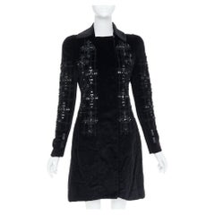VERSACE 2012 runway black velvet gothic Byzantine cross flared zip coat IT38 XS