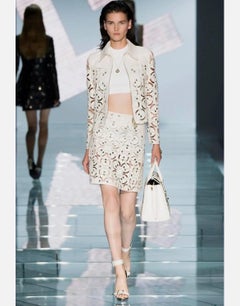Versace 2012 Runway Laser-Cut Pearl White Leather Skirt Suit