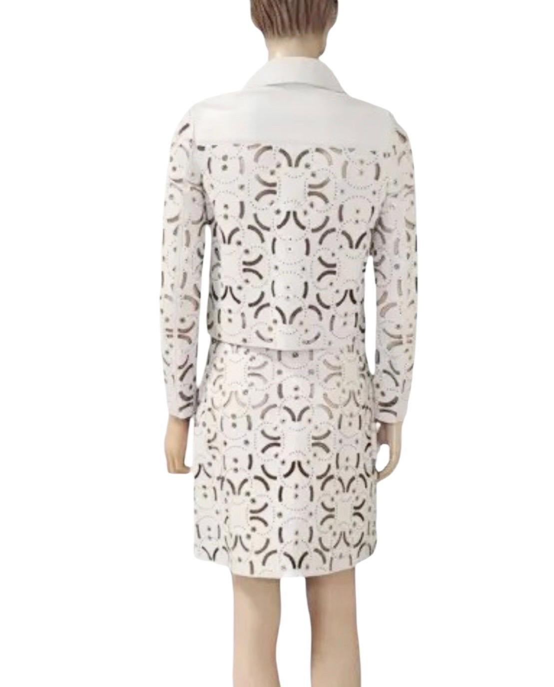 De las mujeres Versace 2012 Pasarela Corte Láser Falda de Cuero Blanco Perlado Traje en venta