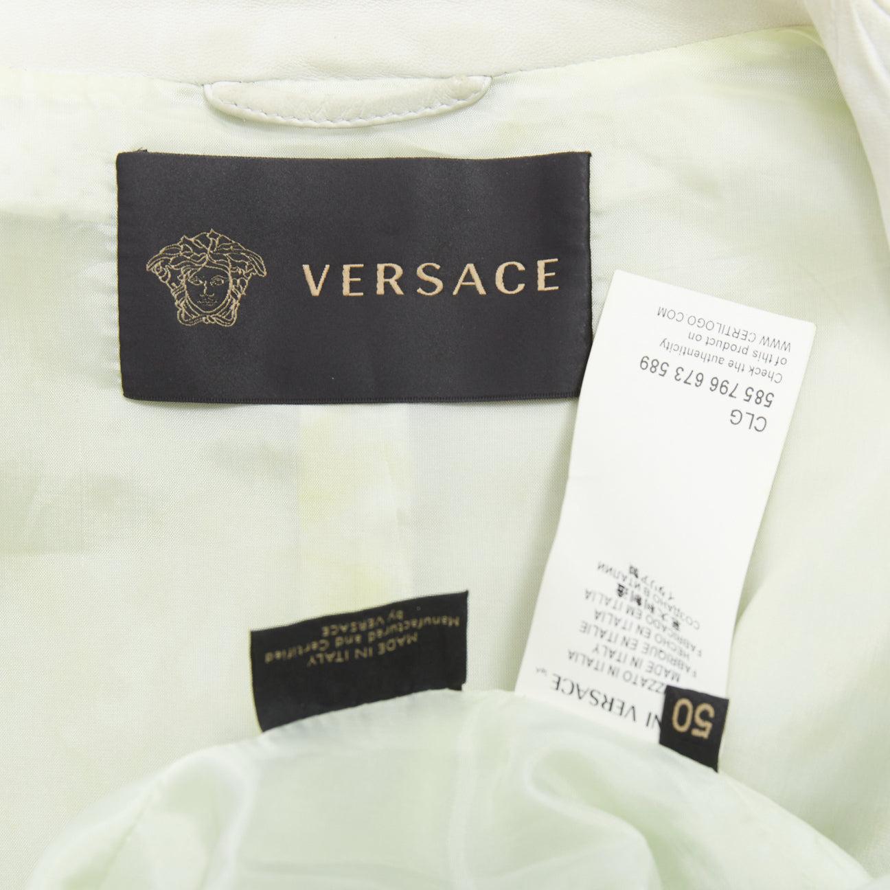 VERSACE 2013 Runway white leather geometric tropical print bomber IT50 L For Sale 4