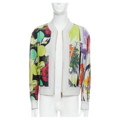 VERSACE 2013 Runway white leather geometric tropical print bomber IT50 L