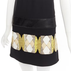 VERSACE 2014 black scaled leather patchwork sheer panel mod mini shift dress