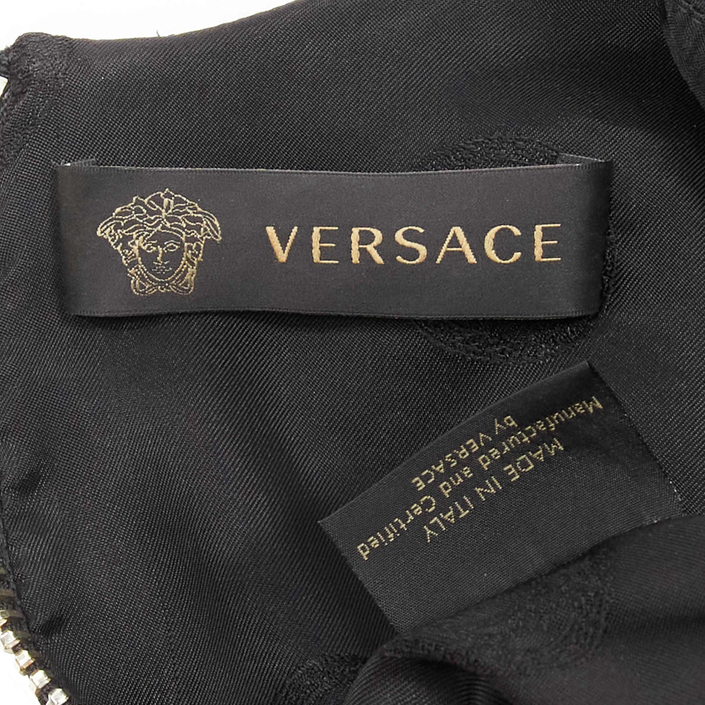 VERSACE 2014 black scaled leather patchwork sheer panel mod mini shift dress For Sale 4