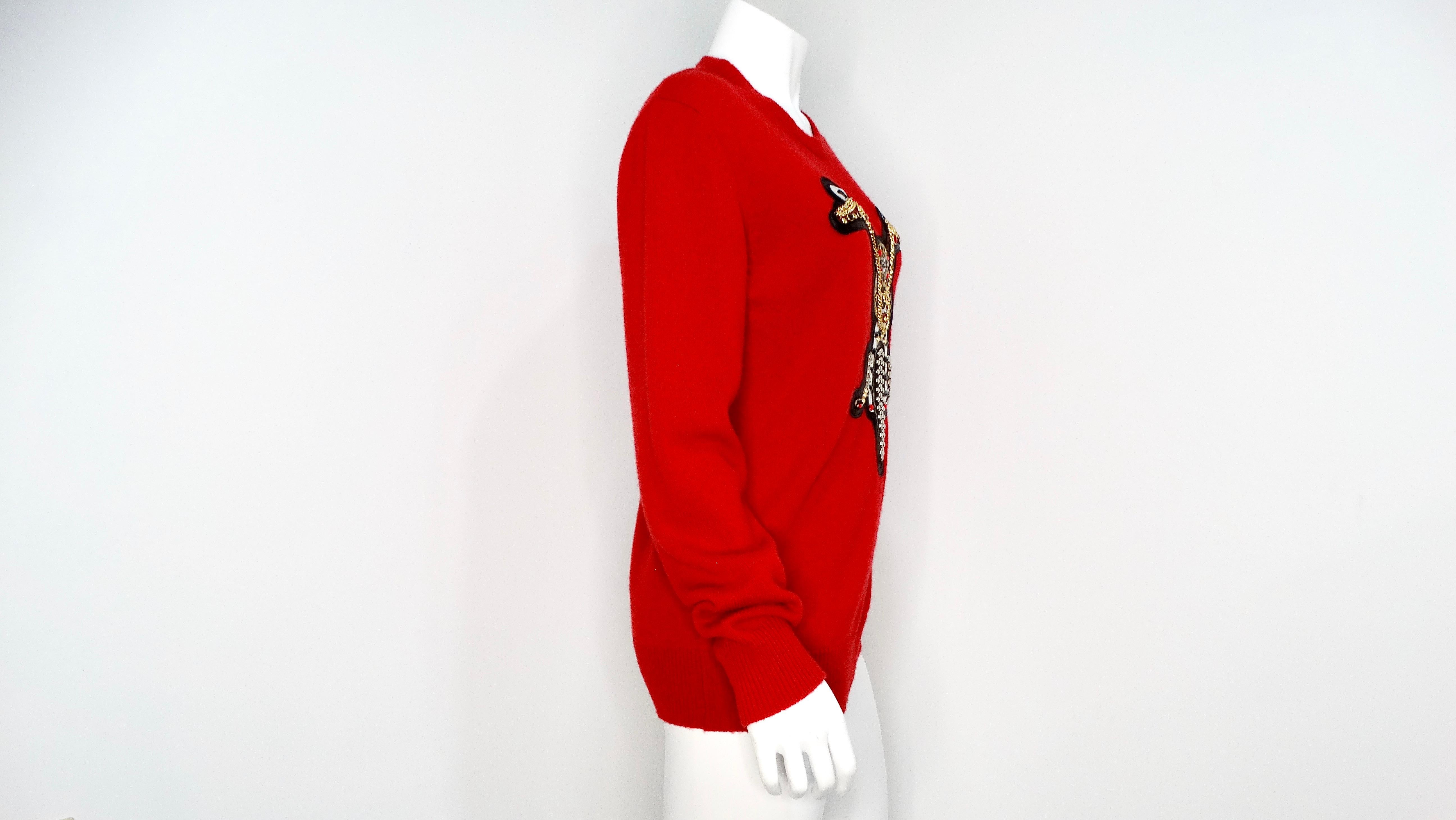 Versace Runway 2014 - Pull col roulé rouge orné d'un motif de moto en vente 3