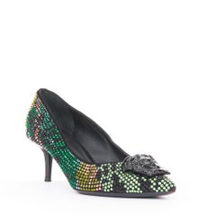 VERSACE 2015 Palazzo camouflage green rhinestone crystal Medusa pumps EU36 US6