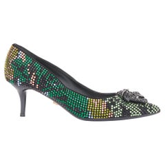 VERSACE 2015 Palazzo camouflage green rhinestone crystal Medusa pumps EU36 US6
