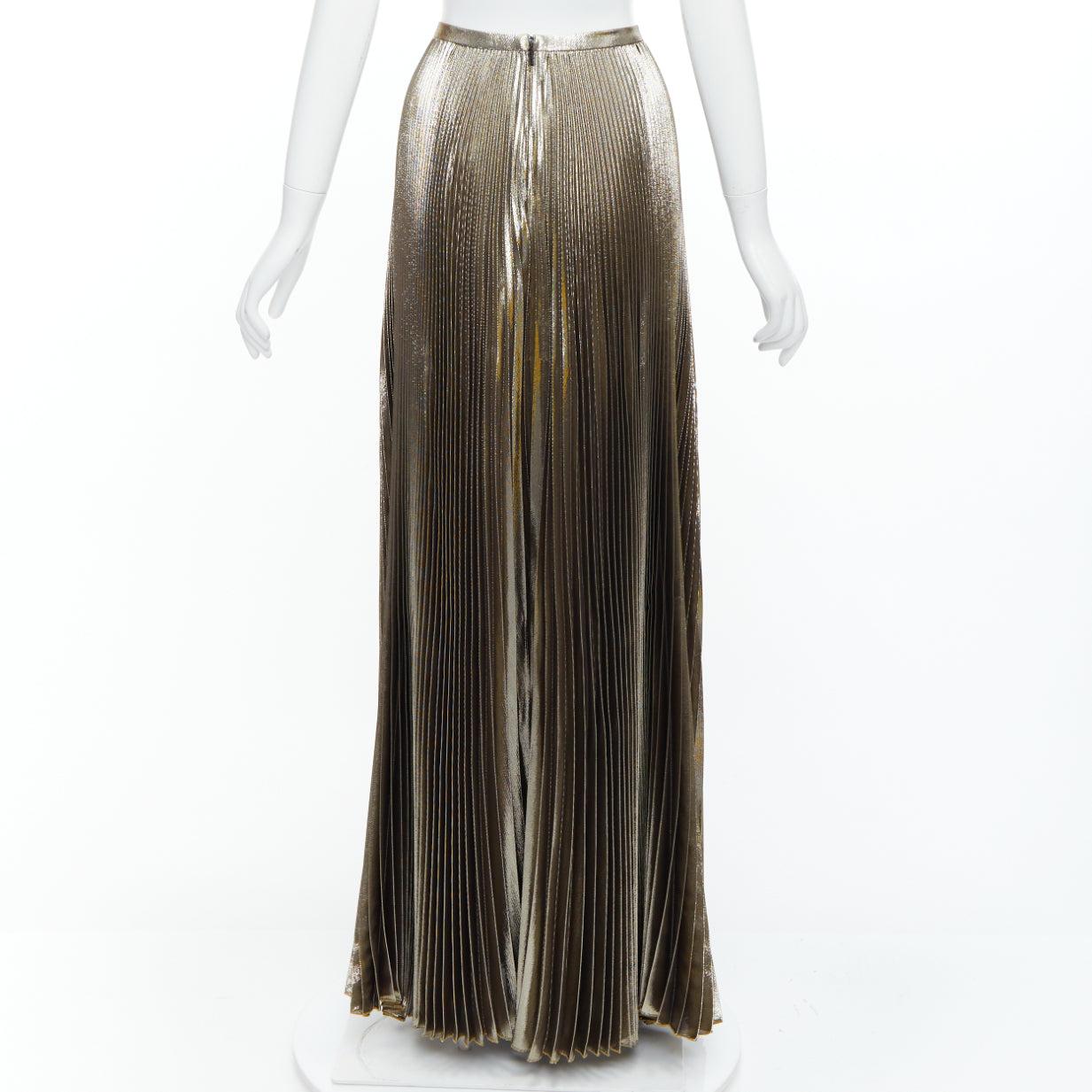 Women's VERSACE 2017 metallic gold silk-lame baroque trim pleated full skirt IT42 M For Sale