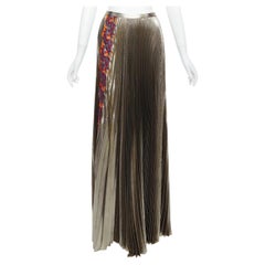 VERSACE 2017 metallic gold silk-lame baroque trim pleated full skirt IT42 M