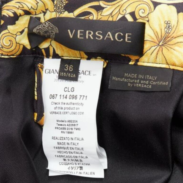 VERSACE 2018 100% silk Barocco Hibiscus print lace trimmed flared skirt IT36 XS For Sale 3