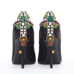 VERSACE 2018 black satin byzantine cross encrusted heels EU38