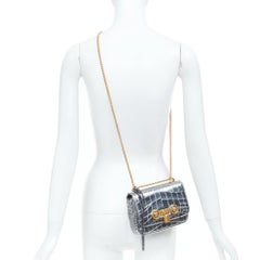 VERSACE 2018 Icon Medusa padlock metallic silver scaled leather crossbody bag