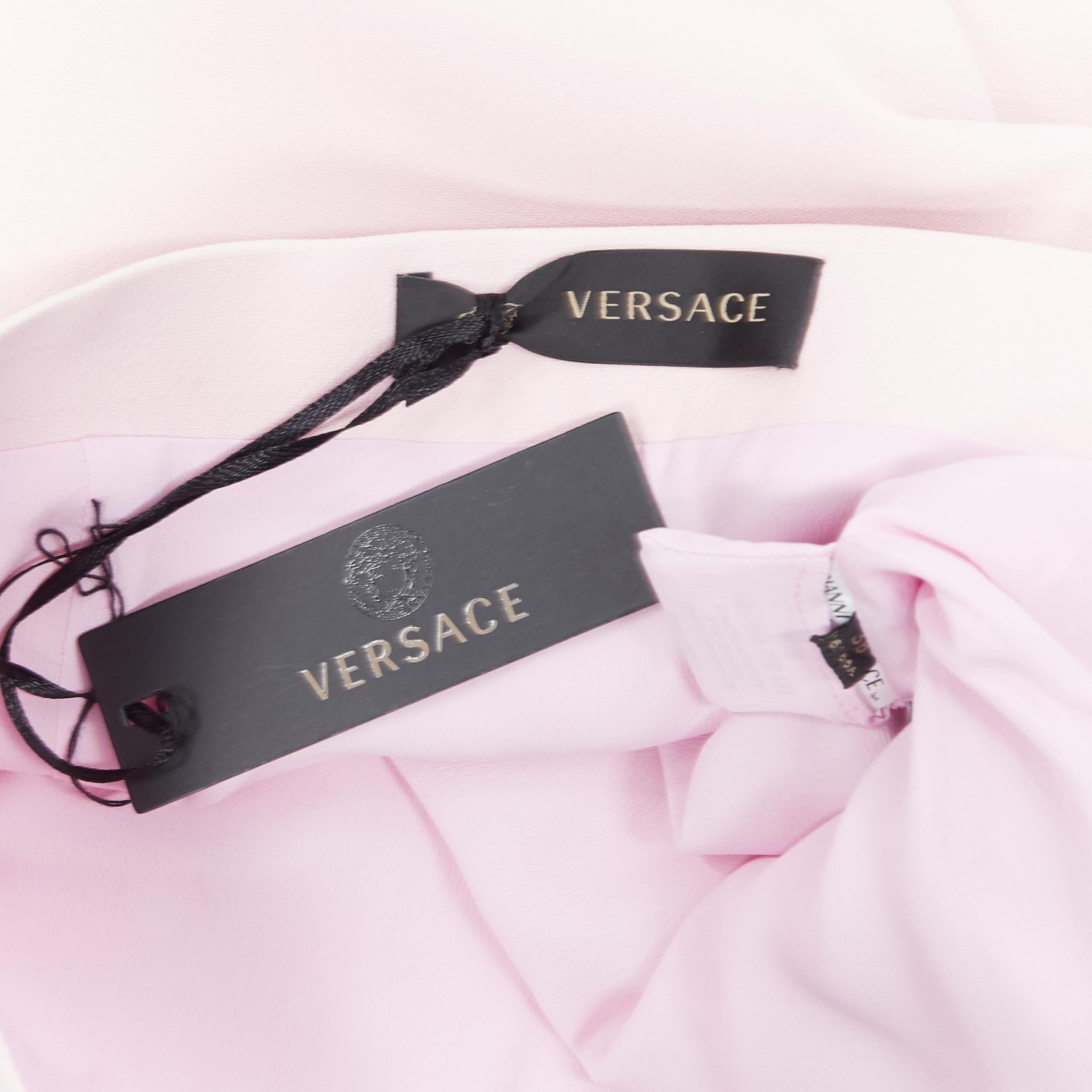 VERSACE 2018 light pink wool silk black bondage strap trim short skirt IT38 XS 6