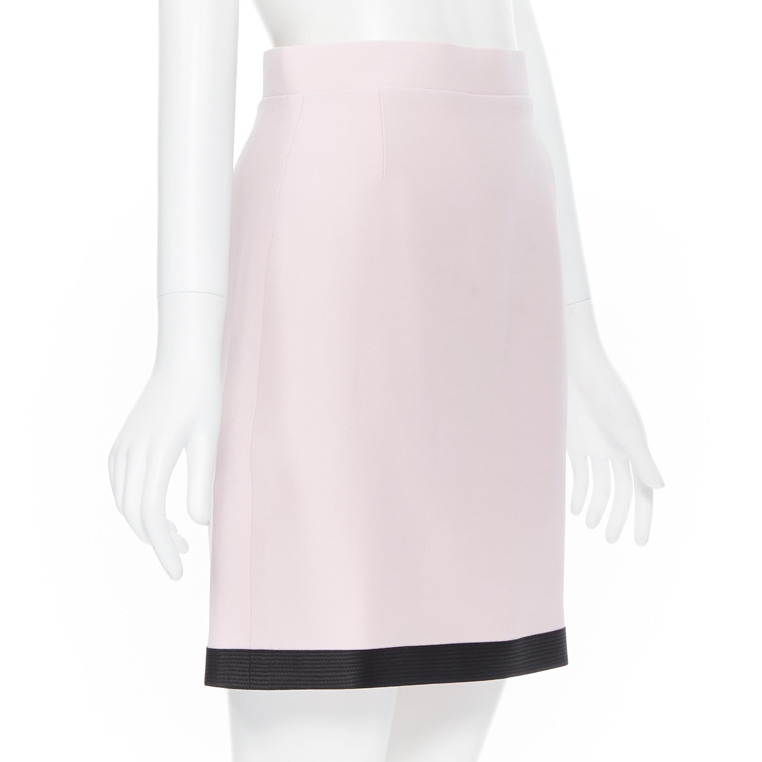 Gray VERSACE 2018 light pink wool silk black bondage strap trim short skirt IT38 XS