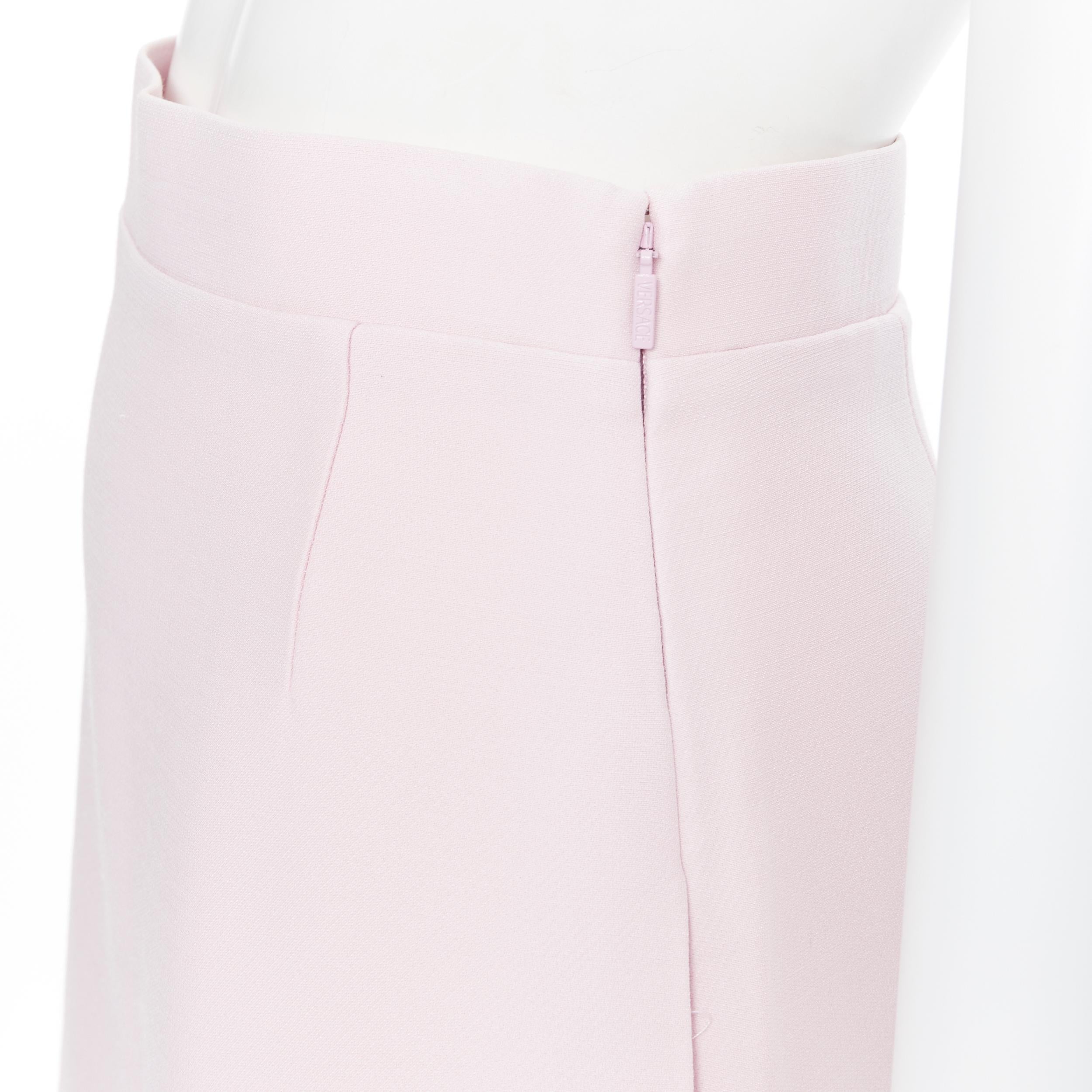 VERSACE 2018 light pink wool silk black bondage strap trim short skirt IT38 XS 3