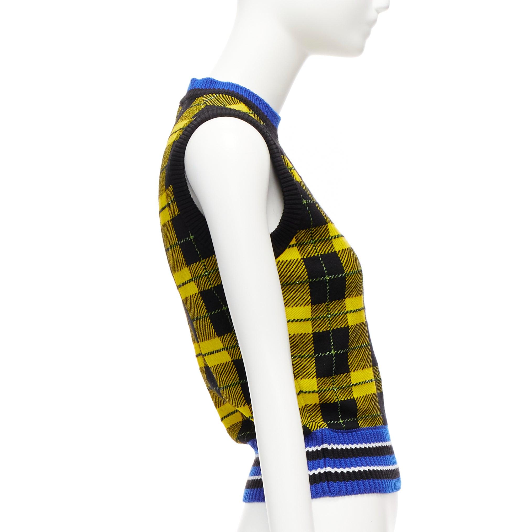 Women's VERSACE 2018 punk tartan blue web trim wool blend sweater vest IT38 XS For Sale