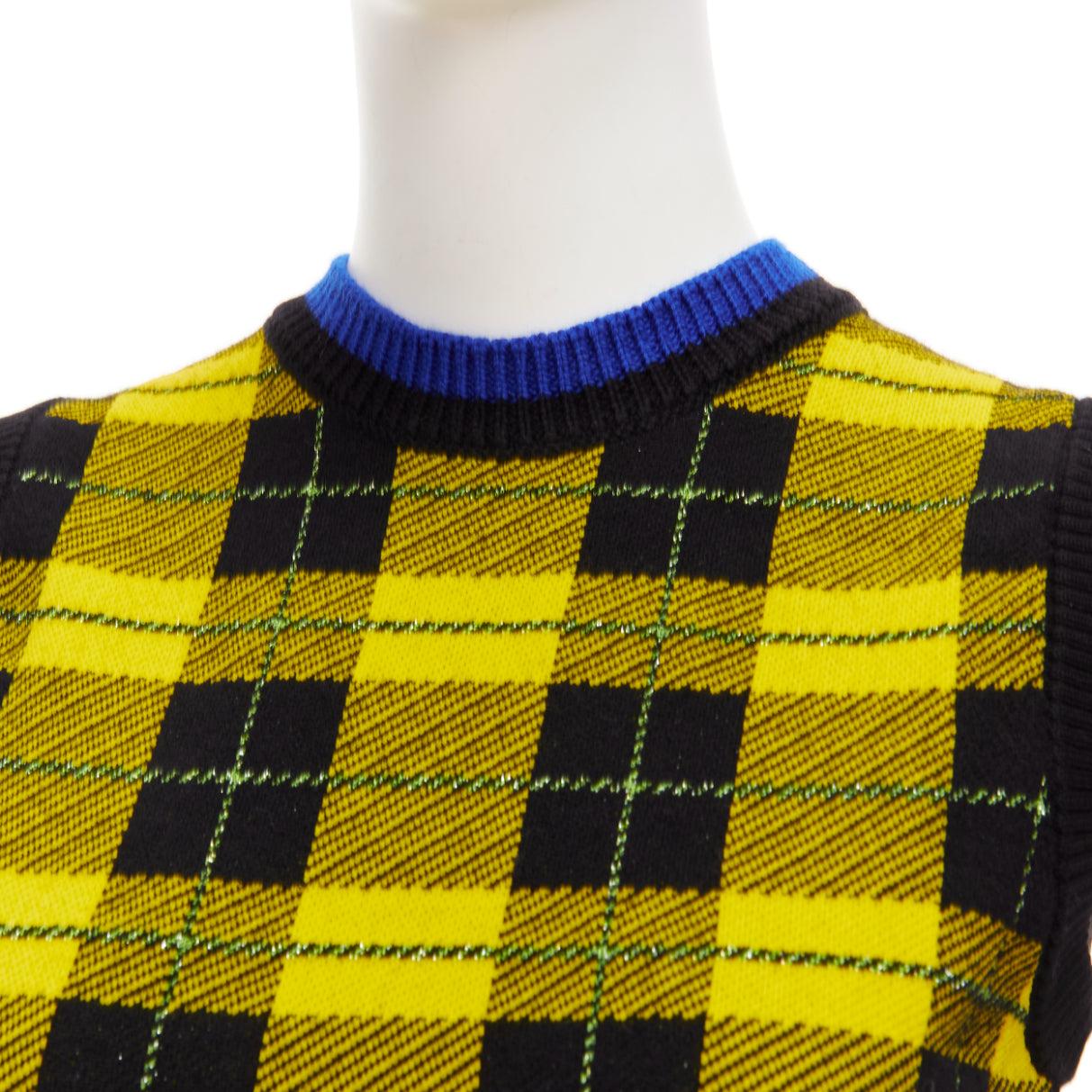 VERSACE 2018 punk tartan blue web trim wool blend sweater vest IT38 XS For Sale 3