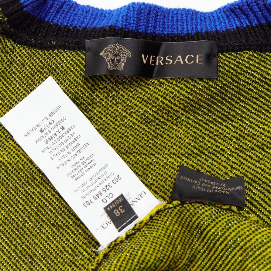 VERSACE 2018 punk tartanblaue Pulloverweste aus Wollmischung mit Netzbesatz IT38 XS im Angebot 3