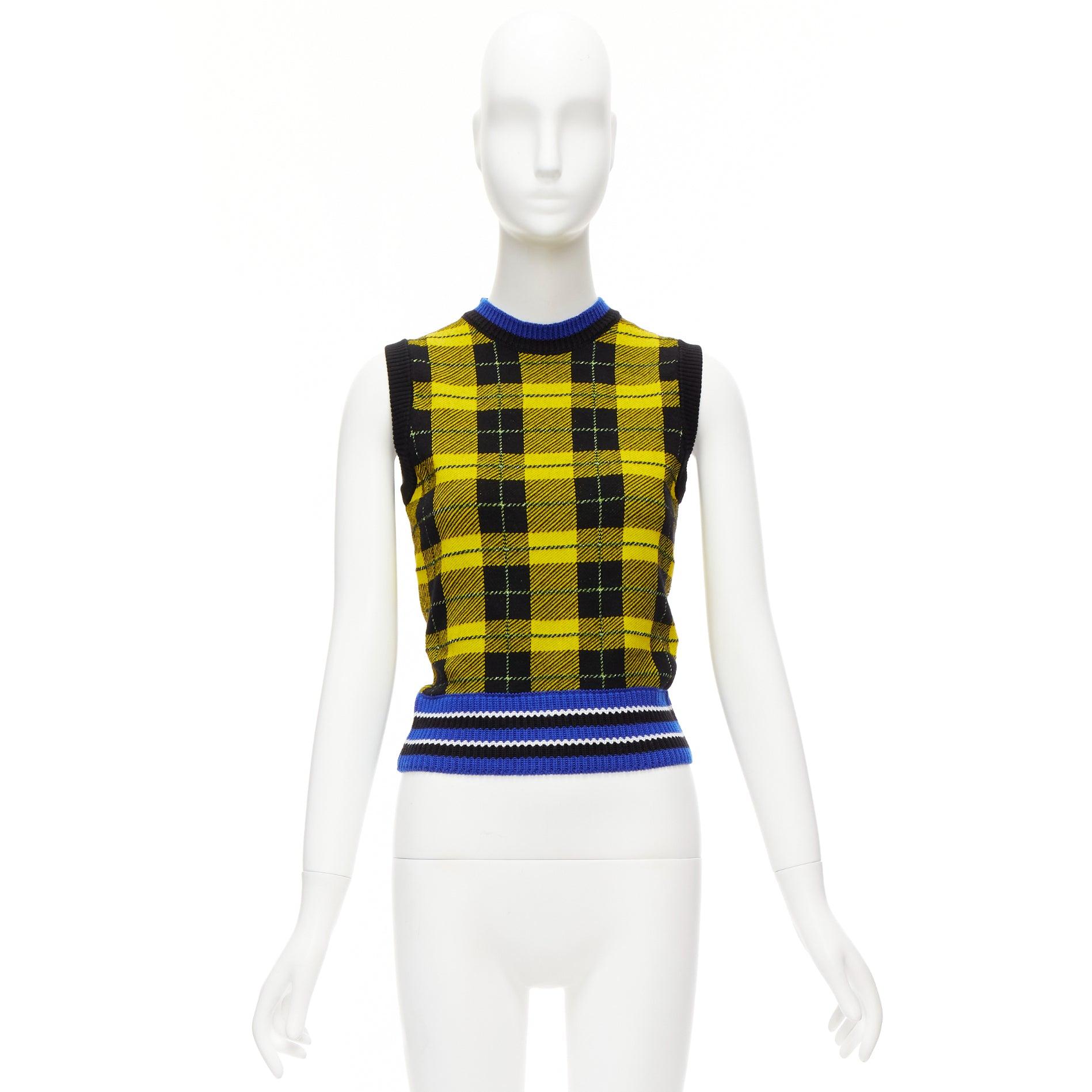 VERSACE 2018 punk tartanblaue Pulloverweste aus Wollmischung mit Netzbesatz IT38 XS im Angebot 4