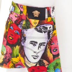 VERSACE 2018 Reissue 1991 Monroe James Dean Warhol print denim shorts 25"