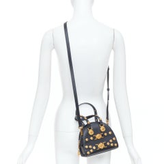 VERSACE 2018 Runway Tribute Medallion small black leather gold buckles bag