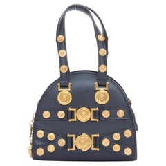 VERSACE 2018 Runway Tribute Medallion small black leather gold buckles bag