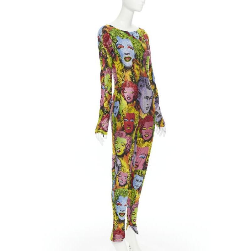 Marron VERSACE Combinaison de défilé Tribute Pop Art incrustée de cristaux incrustés de strasss IT38 XS, 2018 en vente