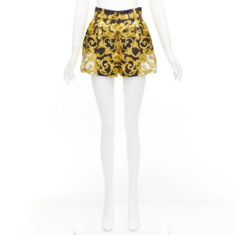 VERSACE 2018 Tribute 100% silk Barocco Hibiscus print high waist shorts IT38 XS For Sale 4