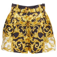 VERSACE 2018 Tribute 100% silk Barocco Hibiscus print high waist shorts IT38 XS